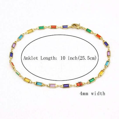18k Gold Filled High Polish Finish Gold And Multi Color Dark Crystal Baguette Anklet DailySale