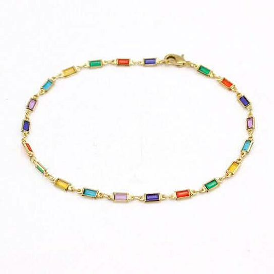 18k Gold Filled High Polish Finish Gold And Multi Color Dark Crystal Baguette Anklet DailySale