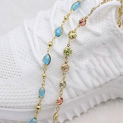 18k Gold Filled High Polish Finish Gold Multi Color Crystal Anklet DailySale