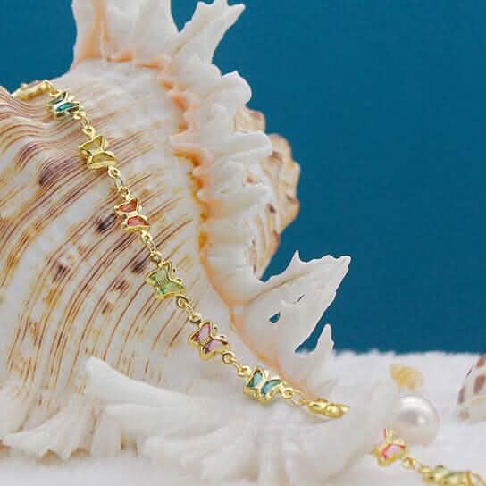 18k Gold Filled High Polish Finish Multi Color Crystal Butterfly Ankle Bracelet DailySale
