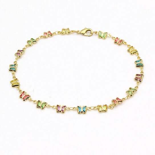 18k Gold Filled High Polish Finish Multi Color Crystal Butterfly Ankle Bracelet DailySale