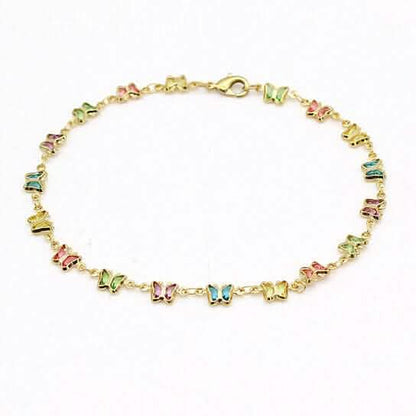 18k Gold Filled High Polish Finish Multi Color Crystal Butterfly Ankle Bracelet DailySale