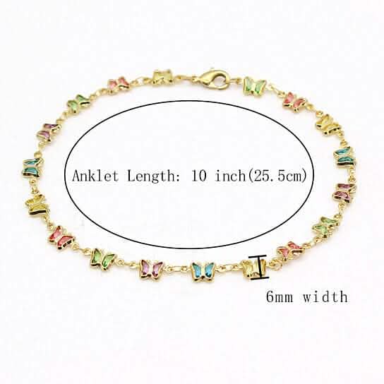 18k Gold Filled High Polish Finish Multi Color Crystal Butterfly Ankle Bracelet DailySale