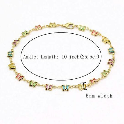 18k Gold Filled High Polish Finish Multi Color Crystal Butterfly Ankle Bracelet DailySale
