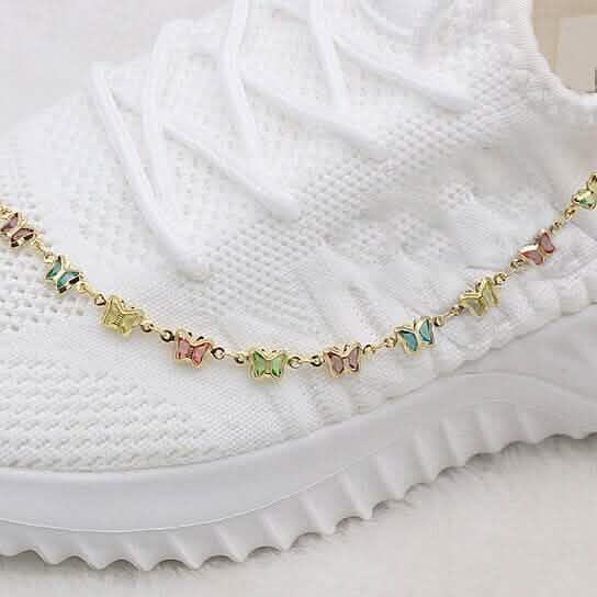 18k Gold Filled High Polish Finish Multi Color Crystal Butterfly Ankle Bracelet DailySale