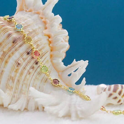 18k Gold Filled High Polish Finish Multi Color Flower Crystal Ankle Bracelet DailySale