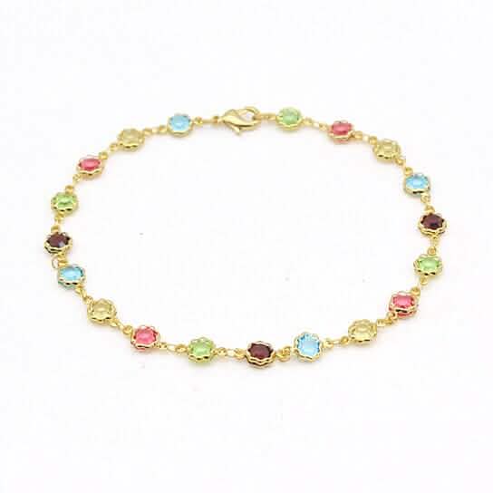 18k Gold Filled High Polish Finish Multi Color Flower Crystal Ankle Bracelet DailySale