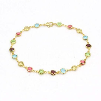 18k Gold Filled High Polish Finish Multi Color Flower Crystal Ankle Bracelet DailySale
