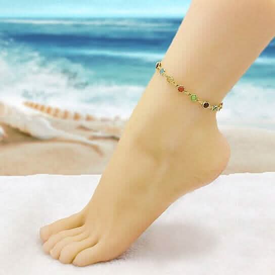 18k Gold Filled High Polish Finish Multi Color Flower Crystal Ankle Bracelet DailySale