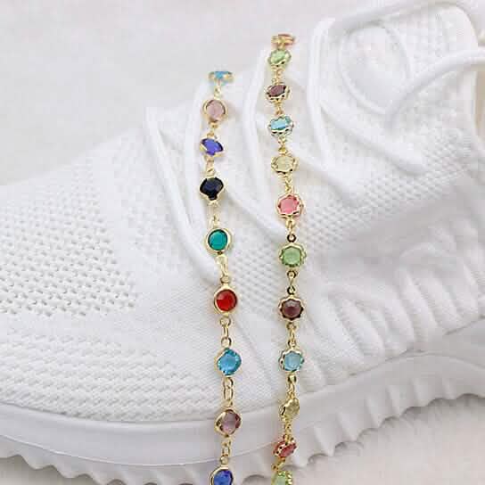 18k Gold Filled High Polish Finish Multi Color Flower Crystal Ankle Bracelet DailySale