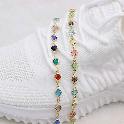 18k Gold Filled High Polish Finish Multi Color Flower Crystal Ankle Bracelet DailySale