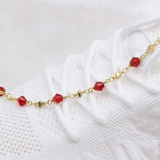 18k Gold Filled High Polish Finish Red Crystal Ankle Bracelet DailySale