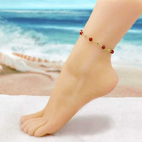 18k Gold Filled High Polish Finish Red Crystal Ankle Bracelet DailySale