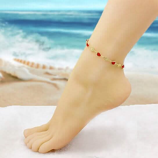 18k Gold Filled High Polish Finish Red Crystal Flower Ankle Bracelet DailySale