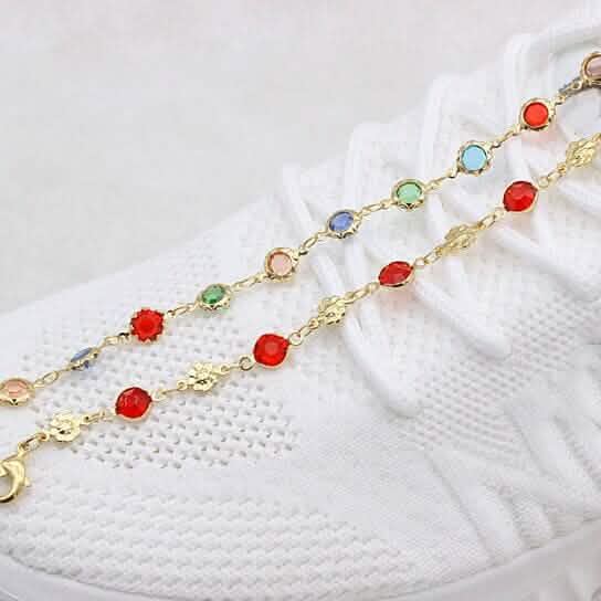 18k Gold Filled High Polish Finish Red Crystal Flower Ankle Bracelet DailySale