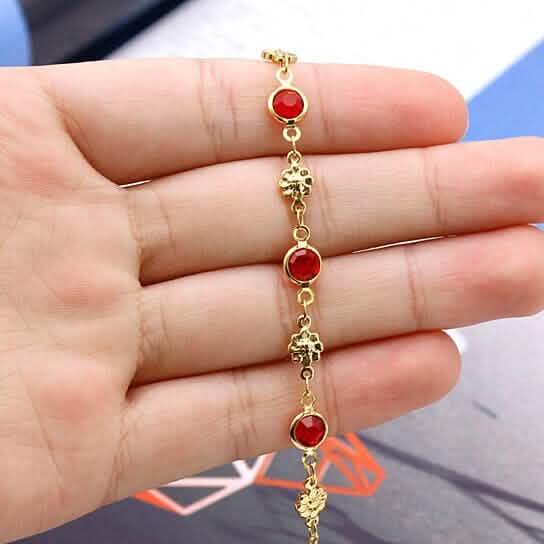 18k Gold Filled High Polish Finish Red Crystal Flower Ankle Bracelet DailySale