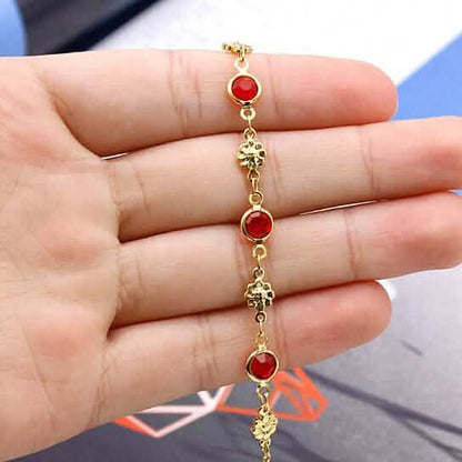 18k Gold Filled High Polish Finish Red Crystal Flower Ankle Bracelet DailySale