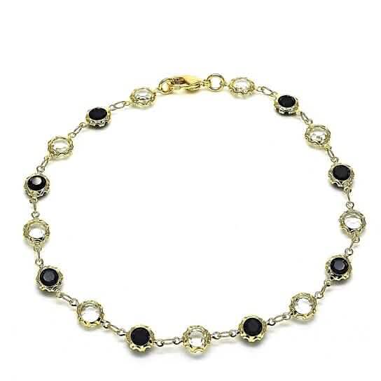 18k Gold Filled High Polish Finsh Gold Crystal Black And White Round Anklet 10'' DailySale