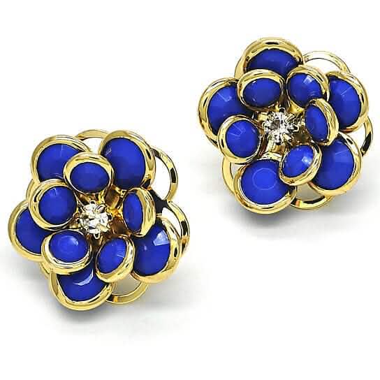 18k Gold Filled High Polish Finsh Sapphire Hibiscus Crystal Stud Earring DailySale