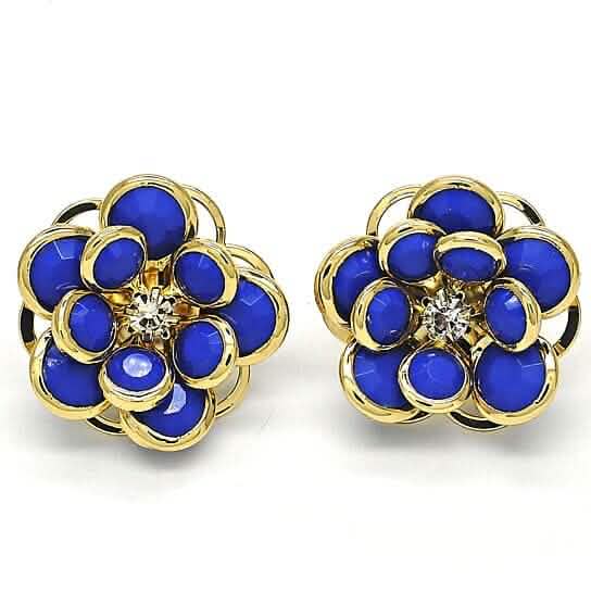 18k Gold Filled High Polish Finsh Sapphire Hibiscus Crystal Stud Earring DailySale