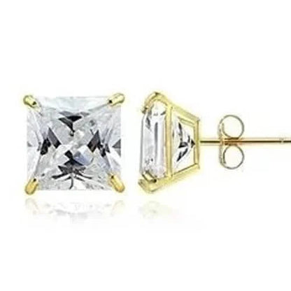 18k Gold Filled High Polish Finsh Stud Earring with Cubic Zirconia Square Golden Tone 8mm DailySale