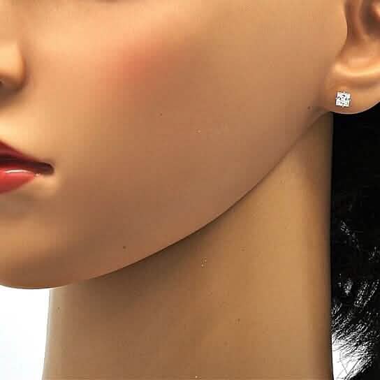 18k Gold Filled High Polish Finsh Stud Earring with Cubic Zirconia Square Golden Tone 8mm DailySale