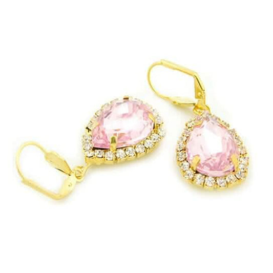 18K Gold Filled Pink Crystal Tear Drop Hanging Earrings DailySale