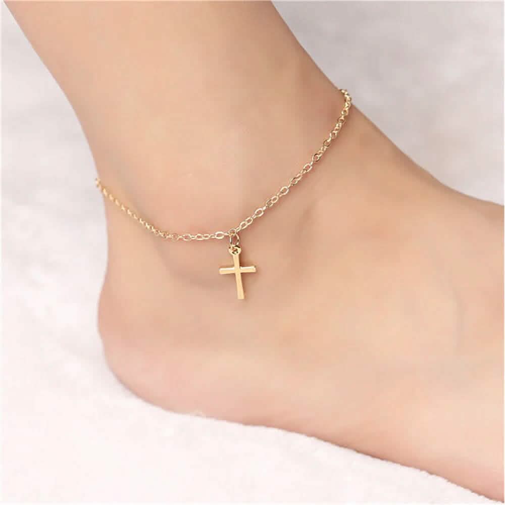 18K Gold Hanging Cross Anklet DailySale