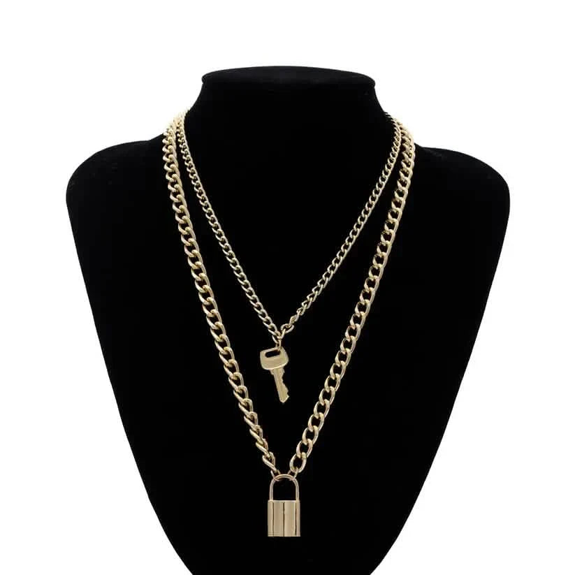 18K Gold Key Lock Necklace DailySale