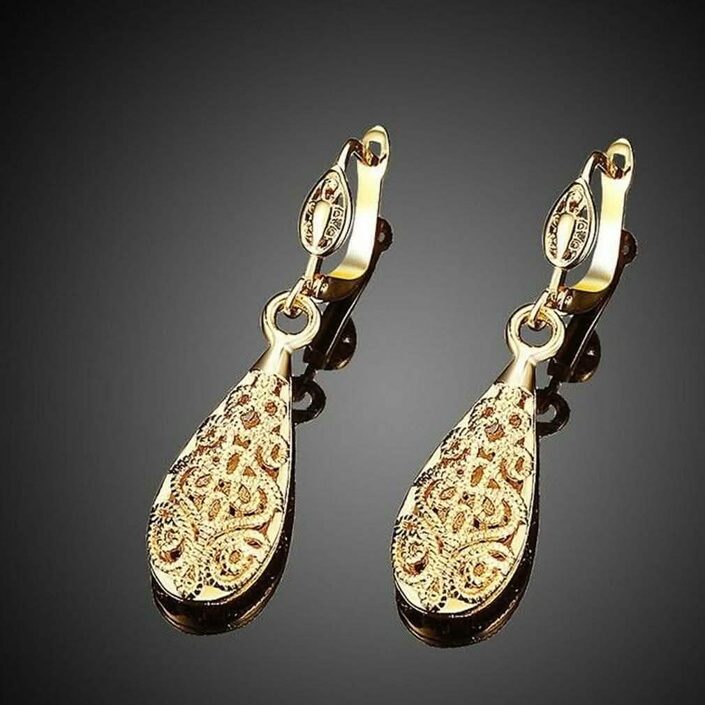 18K Gold Laser Cut Filigree Drop Earrings - Assorted Colors DailySale