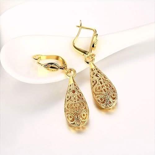18K Gold Laser Cut Filigree Drop Earrings - Assorted Colors DailySale
