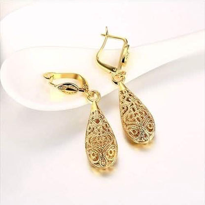 18K Gold Laser Cut Filigree Drop Earrings - Assorted Colors DailySale