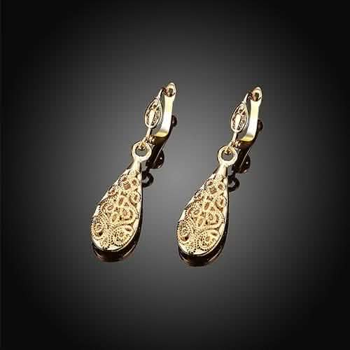 18K Gold Laser Cut Filigree Drop Earrings - Assorted Colors DailySale