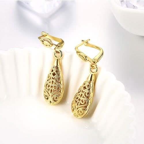 18K Gold Laser Cut Filigree Drop Earrings - Assorted Colors DailySale