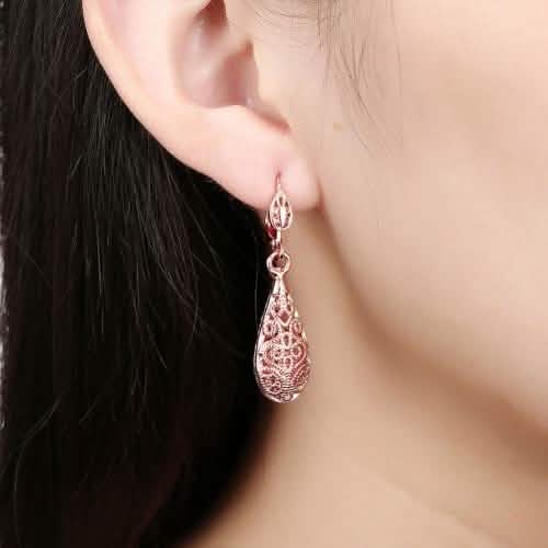 18K Gold Laser Cut Filigree Drop Earrings - Assorted Colors DailySale