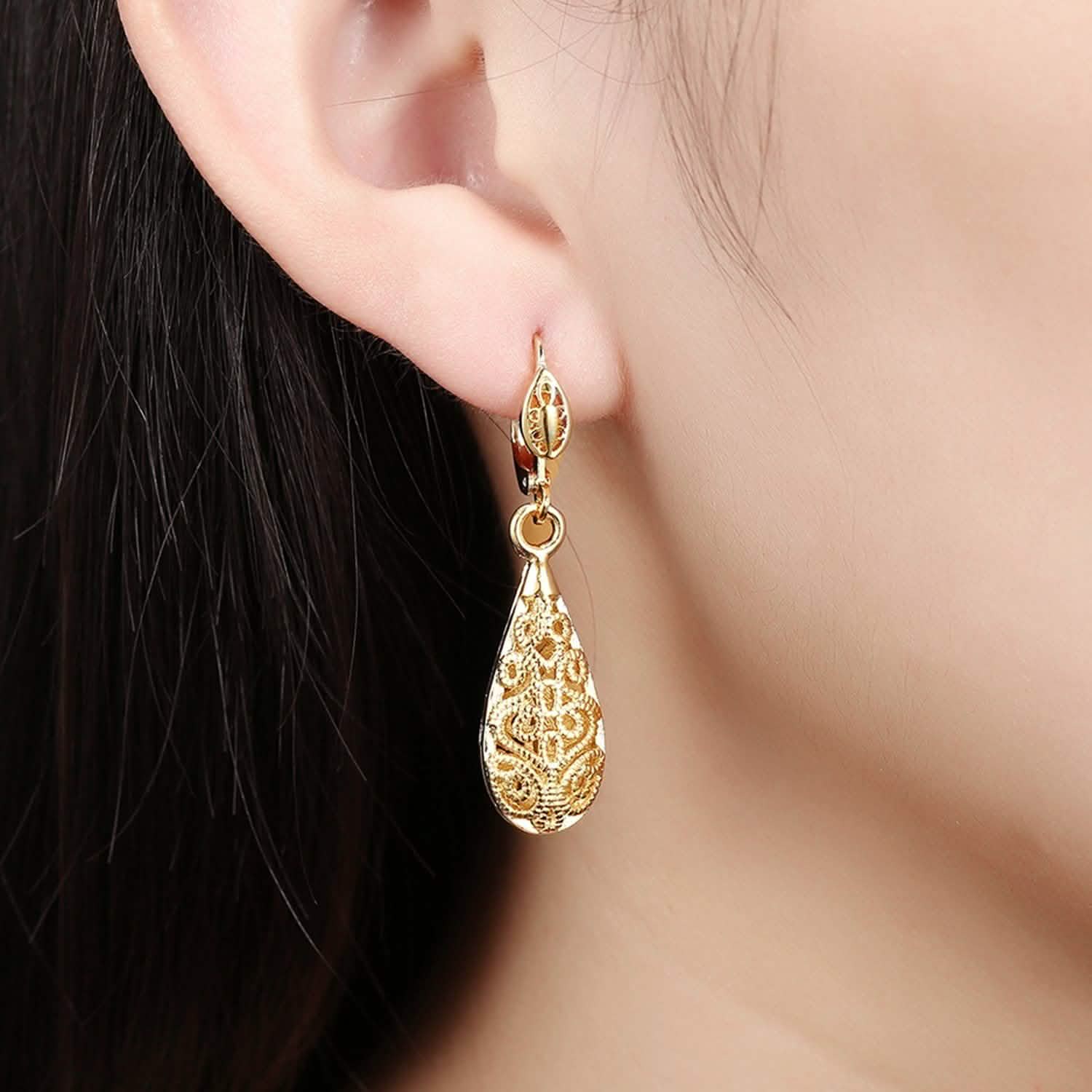 18K Gold Laser Cut Filigree Drop Earrings - Assorted Colors DailySale