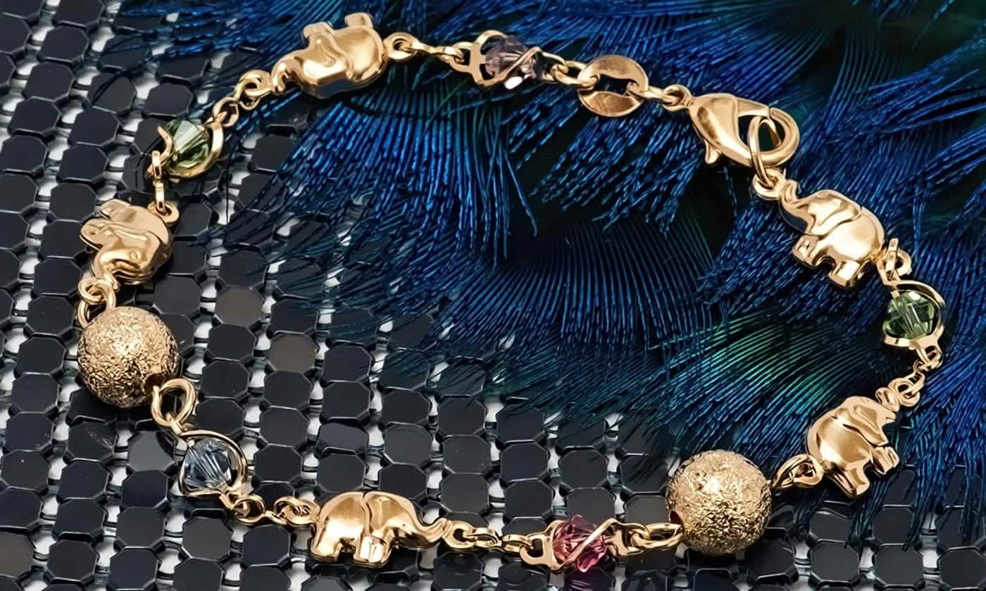 18K Gold Plated Ball and Rainbow Crystal Elephant Anklet DailySale