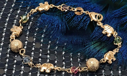 18K Gold Plated Ball and Rainbow Crystal Elephant Anklet DailySale