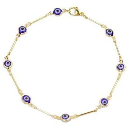 18k Gold Plated Bar Style Blue Evil Eye Crystal Anklet DailySale