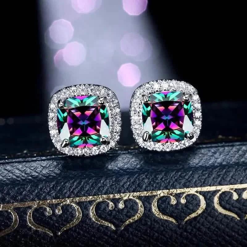 18K Gold Plated Colorful Square Shape Stud Earrings DailySale