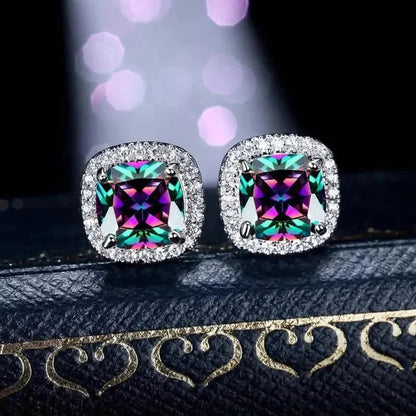 18K Gold Plated Colorful Square Shape Stud Earrings DailySale