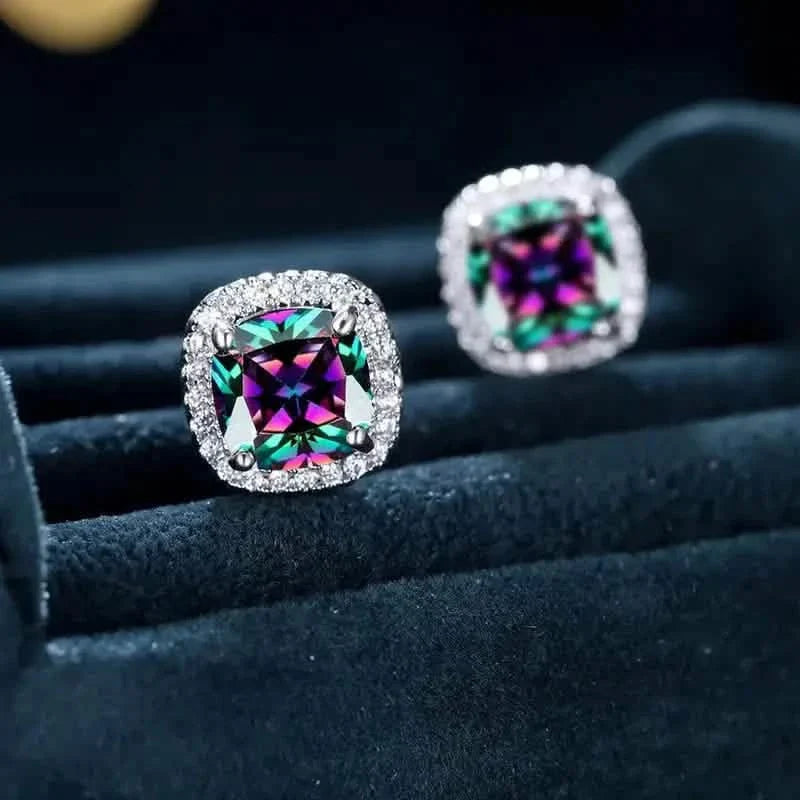 18K Gold Plated Colorful Square Shape Stud Earrings DailySale