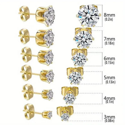 18K Gold Ear Bone Buckle Stainless Steel 6-Prong Zirconia Stud Earrings DailySale