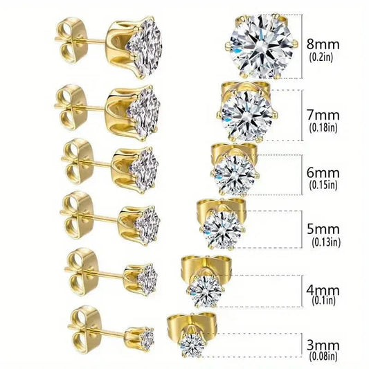 18K Gold Ear Bone Buckle Stainless Steel 6-Prong Zirconia Stud Earrings DailySale