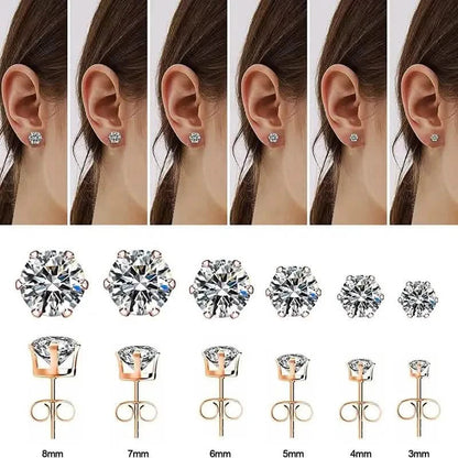 18K Gold Ear Bone Buckle Stainless Steel 6-Prong Zirconia Stud Earrings DailySale