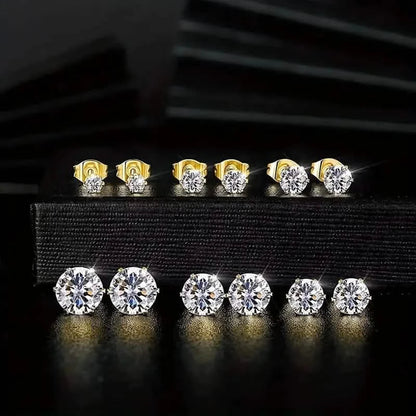 18K Gold Ear Bone Buckle Stainless Steel 6-Prong Zirconia Stud Earrings DailySale