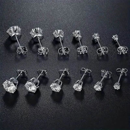 18K Gold Ear Bone Buckle Stainless Steel 6-Prong Zirconia Stud Earrings DailySale