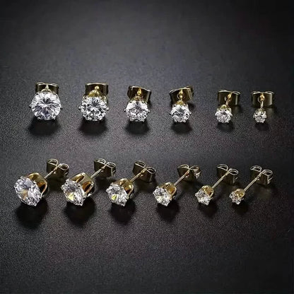 18K Gold Ear Bone Buckle Stainless Steel 6-Prong Zirconia Stud Earrings DailySale