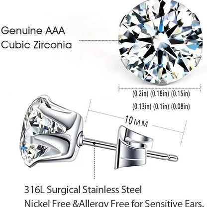 18K Gold Ear Bone Buckle Stainless Steel 6-Prong Zirconia Stud Earrings DailySale