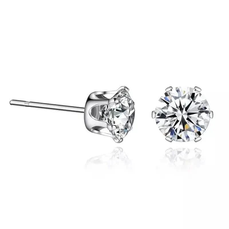 18K Gold Ear Bone Buckle Stainless Steel 6-Prong Zirconia Stud Earrings DailySale